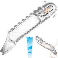 Vibrating Penis Sleeve Sex Toys for Man, Clear Penis Extender Cock Ring with Powerful Vibrations Sex Toy Ultra-Soft Realistic Enlarger Dildo Reusable