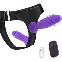 2 in 1 Strap on Dildo with Remote Control, 7 & 5 Inch Double Dildo with 10 Vibration Frequencies, Couples & Gay Sex Toys, Anal Toy for Men & WomenP