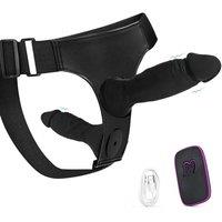 2 in 1 Strap on Dildo with Remote Control, 7 & 5 Inch Double Dildo with 10 Vibration Frequencies, Couples & Gay Sex Toys, Anal Toy for Men & WomenB