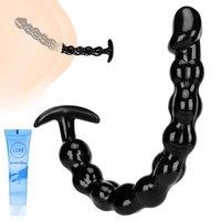 14"/35.6cm Extra Long Graduated Anal Beads - Body-Safe TPE 10 Balls with T-Shape Flared Base - Prostate Massager for Beginners Training - Thrusting Bu