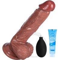 Realistic Squirting Dildo, 7.87 inch Thick G-Spot Anal Dildo with Enema Bulb and Suction Cup, Women Sex Toys for Solo or Couples FunM