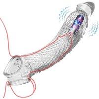 Reusable Penis Sleeve with Vibrator Penis Ring,3.14 inch Clear Penis Sleeve Cock Ring Extender UltraSoft Silicone Penis Enlarger for Couples Vibratin