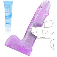 4.7 Inch Soft Small Purple Beginner Anal Dildo, Realistic Anal Dildos Stimulation Vaginal G Spot and Anal, Safe Material Lifelike Penis with Strong Su