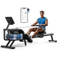 MERACH Rowing Machine for Home Gym, Fitness Rower Machine with 6 Levels of Water Resistance, Built-in Monitor, Max 150 kg Weight Capacity, App Compati