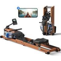 MERACH Foldable Wood Rowing Machine for Home Gym, Water Resistance Rower with 6 Levels, Max 180 kg Weight Capacity, Built-in Monitor, Comfortable Seat