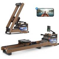 MERACH Foldable Wood Rowing Machine for Home Gym, Water Resistance Rower with 6 Levels, Max 180 kg Weight Capacity, Built-in Monitor, Comfortable Seat