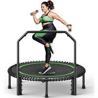B BCAN 40/48'' Rebounder Trampoline for Adults, 204/250kg Foldable Mini Trampoline with Adjustable Foam Handle, Mute & Pre-assembled Fitness Trampette