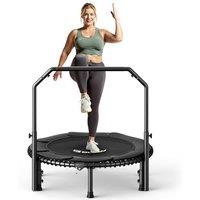 B BCAN 40/48'' Rebounder Trampoline for Adults, 204/250kg Foldable Mini Trampoline with Adjustable Foam Handle, Mute & Pre-assembled Fitness Trampette
