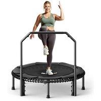 B BCAN 40/48'' Rebounder Trampoline for Adults, 204/250kg Foldable Mini Trampoline with Adjustable Foam Handle, Mute & Pre-assembled Fitness Trampette