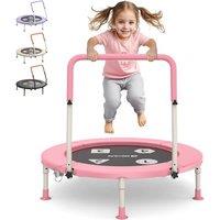 BCAN 91cm Toddler Trampoline Adjustable Handle Safety Pad and Folding Legs Baby Trampoline Indoor Outdoor Gift for Boys Girls pink