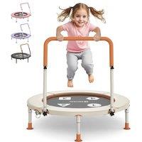 BCAN 91cm Toddler Trampoline Adjustable Handle Safety Pad and Folding Legs Baby Trampoline Indoor Outdoor Gift for Boys Girls beige