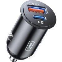 INIU Car Charger, Cigarette Lighter USB Charger Total 60W [USB C 30W+USB A 30W] 12V USB Socket, PD3.0 Fast Charge Car Phone Charger Metal Adapter for