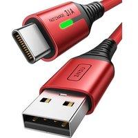 INIU USB C Charger Cable 2m Red 3.1A Type C Cable Fast Charging, Braided USB A to USB-C Phone Charger Cable USBC for iPhone 16 15 Pro Samsung Galaxy S