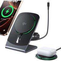 INIU Magnetic Wireless Charger Stand, Qi2 Certified 15W Mag-Safe Wireless Charging Pad with Cooling Fan, Fast Charging Pad for iPhone 17 16 15 14 13 1