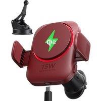 INIU Mag-safe Car Charger[15W, Red], Qi2 Certified Strong Magnetic Car Phone Holder for Cars with Charger, Air Vent Mount, Cooling Fins & RGB Lighting