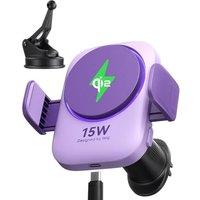 INIU [15W, Purple] Mag-safe Car Mount Charger, Qi2 Certified Ultra-Stable Car Wireless Charger with Fast Charging, Air Vent Clip & Cooling Fins for iP