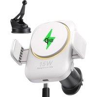 INIU Car Phone Holder Wireless Charger [White], Qi2 Certified 15W Fast Charging Mag-safe Car Mount Charger with Cooling Fins, Strong Magnetic Hold & R