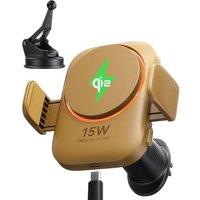 INIU Car Wireless Charger Yellow, Qi2 Certified 15W Fast Charging Mag-safe Car Mount Charger with Strong Magnetic Hold, Air Vent Clip & RGB Lighting f
