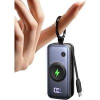 INIU Power Bank, Pocket-Size 20W 5000mAh Portable Charger, Fast Charging Powerbank with Built-in USB C Cable and Keychain, Battery Pack for Apple Watc