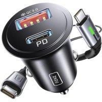 INIU Car Charger, Cigarette Lighter USB Charger Total 60W, 12V USB Socket with [1m] 100W Type C Cable Fast Charge, Car Phone Charge Adapter for iPhone