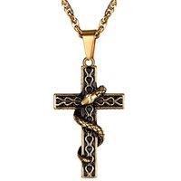 PROSTEEL Cross Necklace Snake/Ankh Pendant with Adjustable Chain 22-24 Inch, Crucifix Necklace for Men Personalised Engrave Available -With Gift Box 0