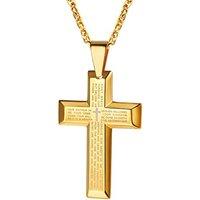 PROSTEEL Cross Necklace for Men, Lord's Prayer Cross Pendant with Adjustable Chain 22-24 Inches 316L Stainless Steel Bible Verse Christian Gifts for M
