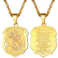 PROSTEEL Mens Angel Saint Michael Pendant St.Michael Necklace, 316L Stainless Steel/Gold Plated (Send Gift Box, Velvet Pouch) Gold,Black