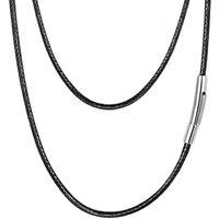 PROSTEEL Mens Leather Necklace Cord, 2mm Width Black Braided Rope Chain with Stainless Steel Clasp, Waxed Waterproof 16"-30" Length (with Gift Box) 41