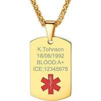 PROSTEEL Custom Engraved Medical Alert Necklace, Personalized ID Medical Allergy SOS Awareness Jewelry (With Gift Box) 03-gold Plated