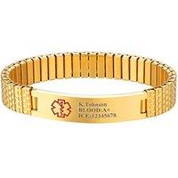 PROSTEEL Medical ID Bracelet Engraved Personalized Name Men/Women Bangle (Send Gift Box) Gold Plated-Engrave
