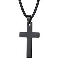 PROSTEEL Cross Necklace Mens, Silver/Black/Gold Plated Cross Pendant with Leather Necklace Waterproof Wax Rope Chain 22 24 26 Inches -Send Gift Box Bl