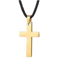 PROSTEEL Cross Necklace Mens, Cross Pendant with Leather Necklace Waterproof Rope Chain Silver/Black/Gold Plated 316L Stainless Steel Christianity Jew