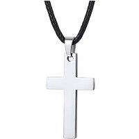 PROSTEEL Cross Necklace Mens, Cross Pendant with Leather Necklace Waterproof Rope Chain Silver/Black/Gold Plated 316L Stainless Steel Christianity Jew