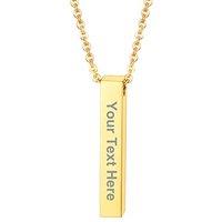 Free Engraving-Unisex Vertical Engraved 3D Bar Necklace, 316L Stainless Steel/Gold Color (Send Gift Box) Engrave-2 sides-gold color
