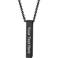 Free Engraving-Unisex Vertical Engraved 3D Bar Necklace, 316L Stainless Steel/Gold Color (Send Gift Box) Engrave-2 sides-black
