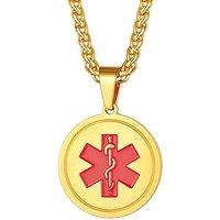 PROSTEEL Medical ID Necklaces, Emergency Alert Jewelry, Free Engraving, 316L Stainless Steel (With Gift Box) Engrave-A-Gold Plated
