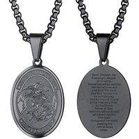 PROSTEEL Mens Angel Saint Michael Pendant St.Michael Necklace, 316L Stainless Steel/Gold Plated (Send Gift Box, Velvet Pouch) C-Black