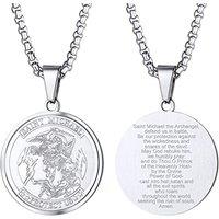 PROSTEEL Mens Angel Saint Michael Pendant St.Michael Necklace, 316L Stainless Steel/Gold Plated (Send Gift Box, Velvet Pouch) A-Stainless Steel