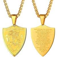 PROSTEEL Mens Angel Saint Michael Pendant St.Michael Necklace, 316L Stainless Steel/Gold Plated (Send Gift Box, Velvet Pouch) D-gold plated