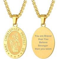 PROSTEEL St Christopher Necklace for Men, Saint Christopher Pendant Chain, Personalised Engrave Catholic Protection Pendant Jewellery Gift for Boys Ch