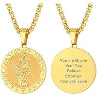 PROSTEEL St Christopher Necklace for Men, Saint Christopher Pendant Chain, Personalised Engrave Catholic Protection Pendant Jewellery Gift for Boys Ch