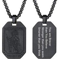 PROSTEEL St Christopher Necklace for Men, Saint Christopher Pendant Chain, Personalised Engrave Catholic Protection Pendant Jewellery Gift for Boys Ch