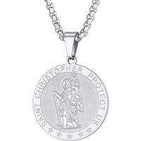 PROSTEEL St Christopher Necklace for Men, Saint Christopher Pendant Chain, Personalised Engrave Catholic Protection Pendant Jewellery Gift for Boys Ch