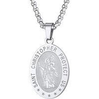 PROSTEEL St Christopher Necklace for Men, Saint Christopher Pendant Chain, Personalised Engrave Catholic Protection Pendant Jewellery Gift for Boys Ch