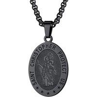 PROSTEEL St Christopher Necklace for Men, Saint Christopher Pendant Chain, Personalised Engrave Catholic Protection Pendant Jewellery Gift for Boys Ch