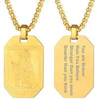 PROSTEEL St Christopher Necklace for Men, Saint Christopher Pendant Chain, Personalised Engrave Catholic Protection Pendant Jewellery Gift for Boys Ch