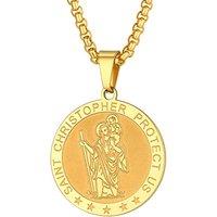 PROSTEEL St Christopher Necklace for Men, Saint Christopher Pendant Chain, Personalised Engrave Catholic Protection Pendant Jewellery Gift for Boys Ch