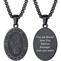 PROSTEEL St Christopher Necklace for Men, Saint Christopher Pendant Chain, Personalised Engrave Catholic Protection Pendant Jewellery Gift for Boys Ch
