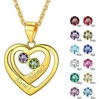 PROSILVER Personalized Name Solid Silver Birthstone Necklace, 2 BFF Gifts, January-December, 925 Sterling Silver/Gold Plated (Send Gift Box) Gold Plat