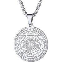 PROSTEEL Seven Archangels Talisman Pentagram Pendant Necklace, Sturdy Medallion, with Chain 55+5CM, 316L Stainless Steel/Gold Plated/Black (Send Gift